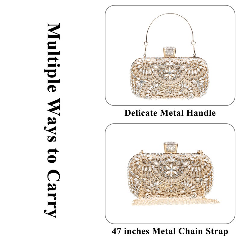DA BODAN Womens Sparkly Rhinestone Sequin Glitter Bag Clutch Evening Handbag Shoulder Bags Purse for Wedding Party Prom (Full Gold) - Image 4